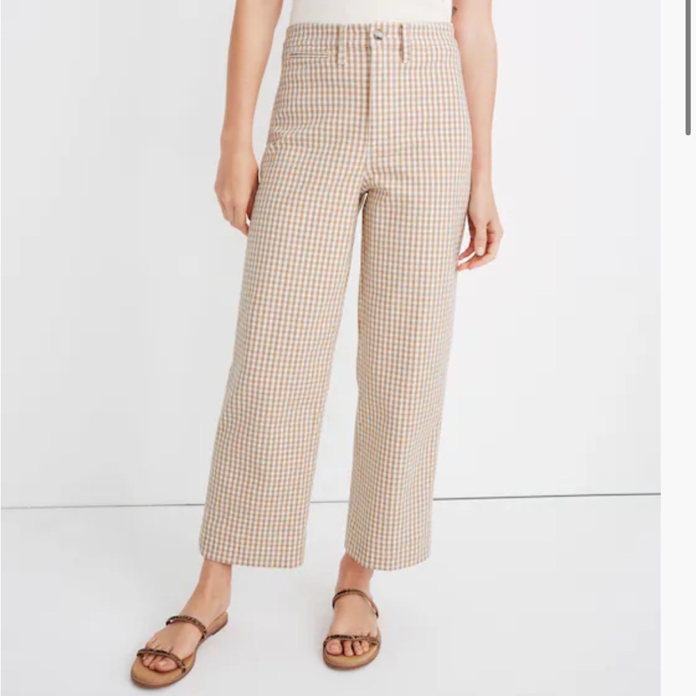 Madewell Beige and White Gingham Cropped Wide-Leg Pants